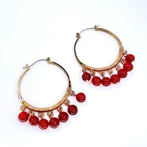 NWT - Stein Blye - Orange Semi-Precious Beaded Gold Tone Hinged Hoop Earrings
